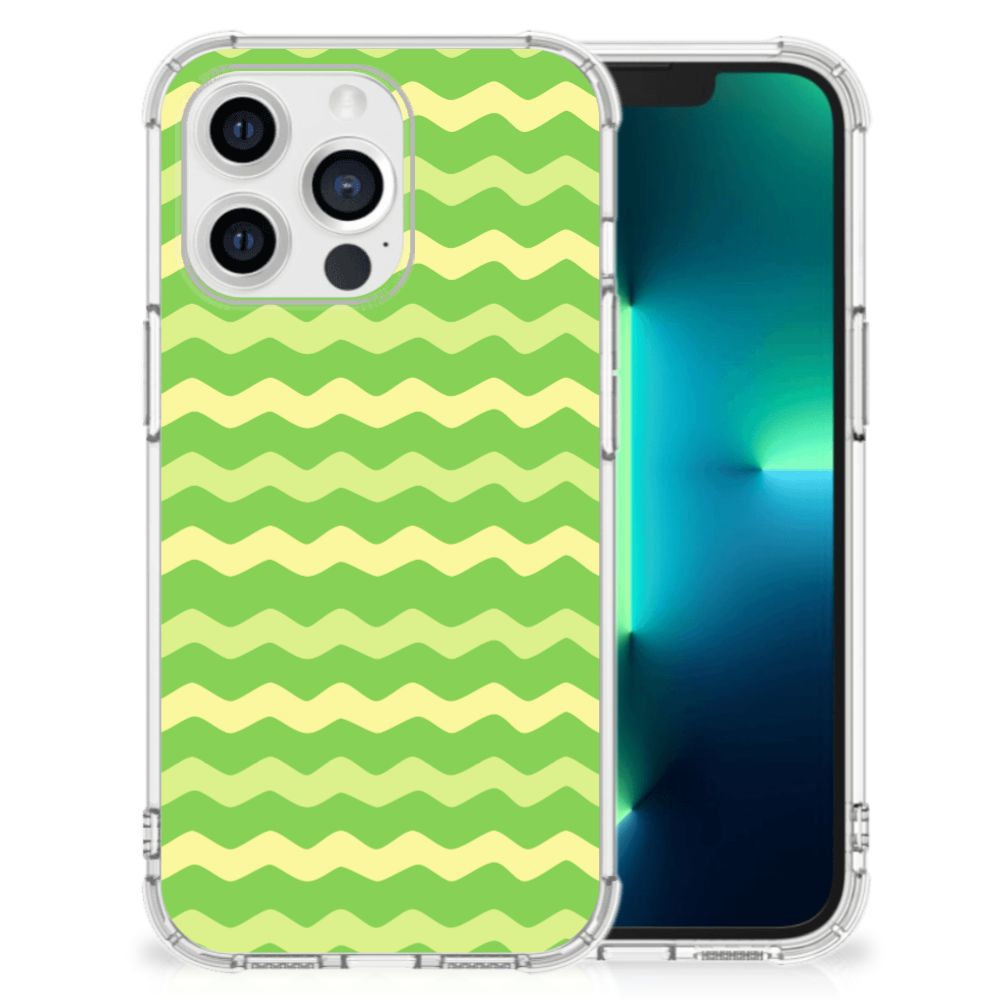 Apple iPhone 13 Pro Doorzichtige Silicone Hoesje Waves Green B2C Telecom
