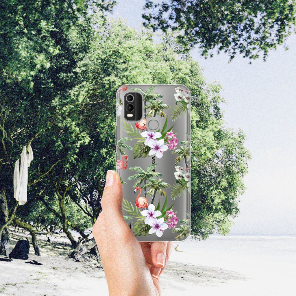 Nokia C21 Plus TPU Hoesje Flamingo Palms B2C Telecom