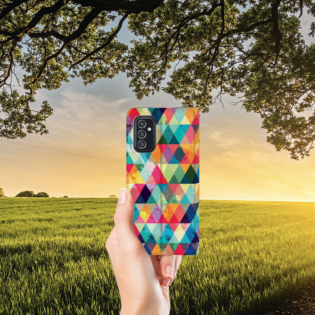 Samsung Galaxy M52 Hoesje met Magneet Geruit - B2C Telecom