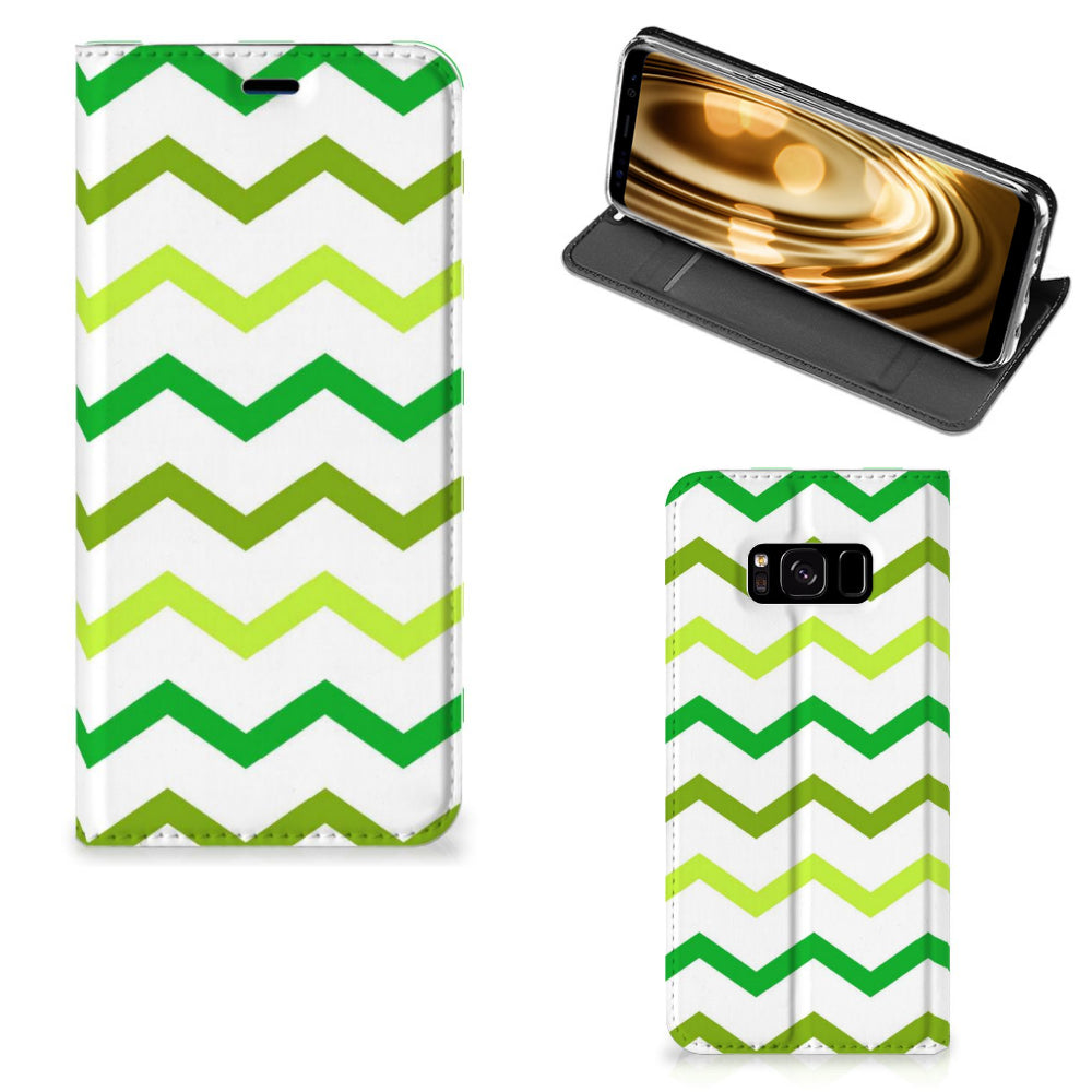 Samsung Galaxy S8 Hoesje met Magneet Zigzag Groen