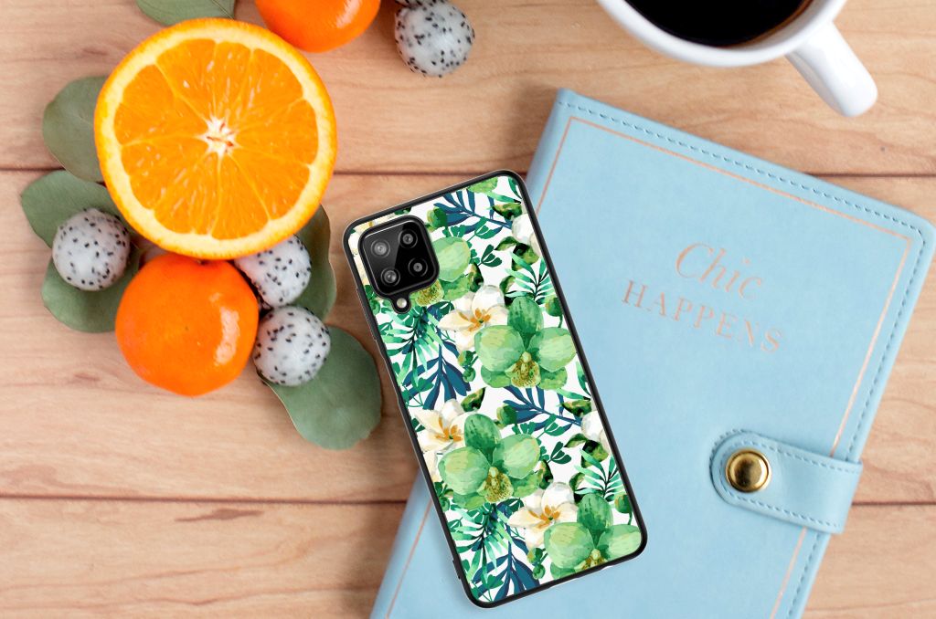 Samsung Galaxy A12 Bloemen Hoesje Orchidee Groen B2C Telecom