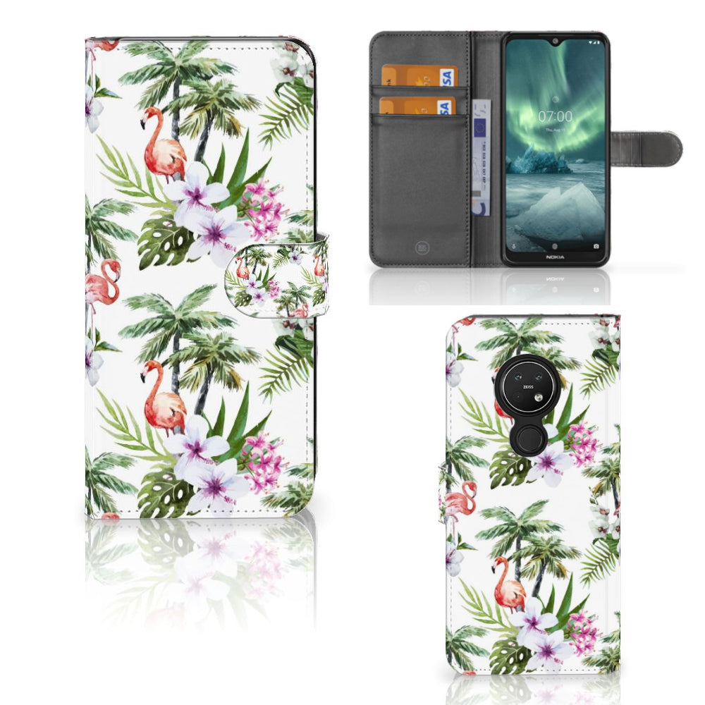 Nokia 7.2 | Nokia 6.2 Telefoonhoesje met Pasjes Flamingo Palms
