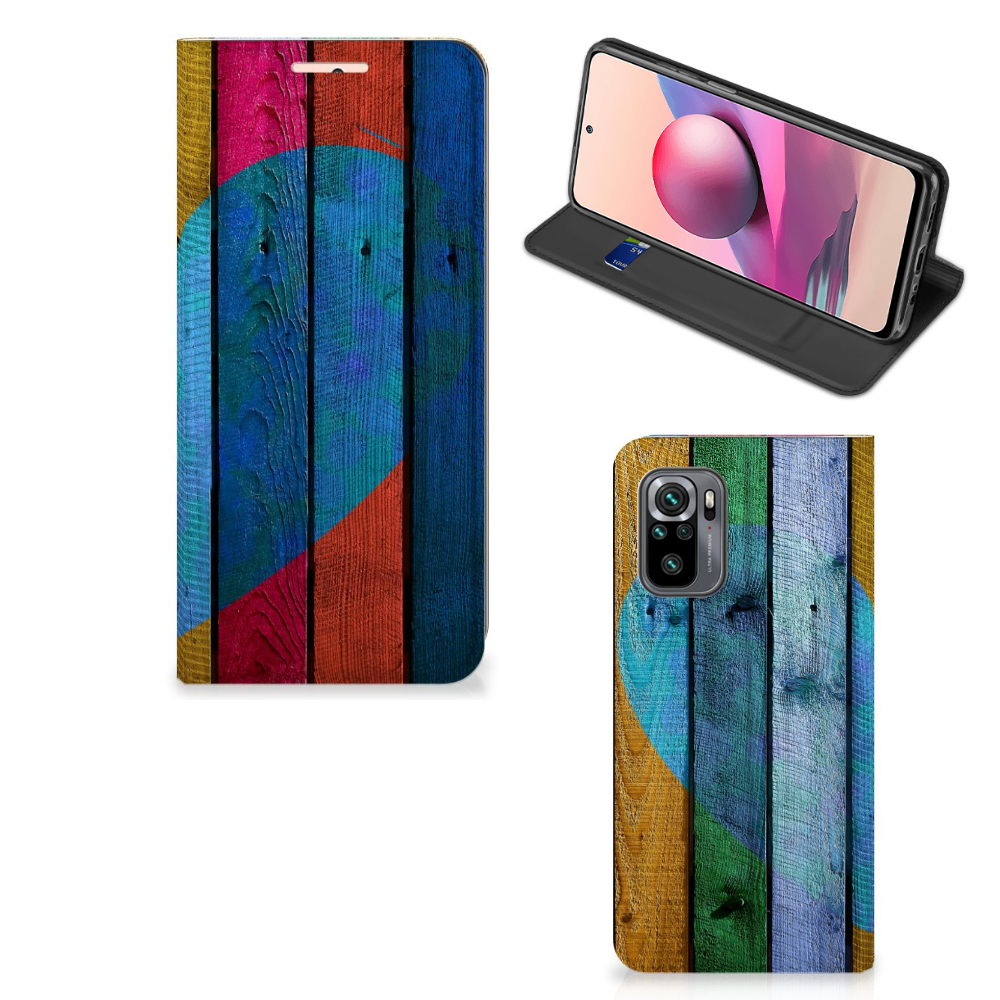 Xiaomi Redmi Note 10 4G | 10S | Poco M5s Book Wallet Case Wood Heart - Cadeau voor je Vriend - B2C Telecom