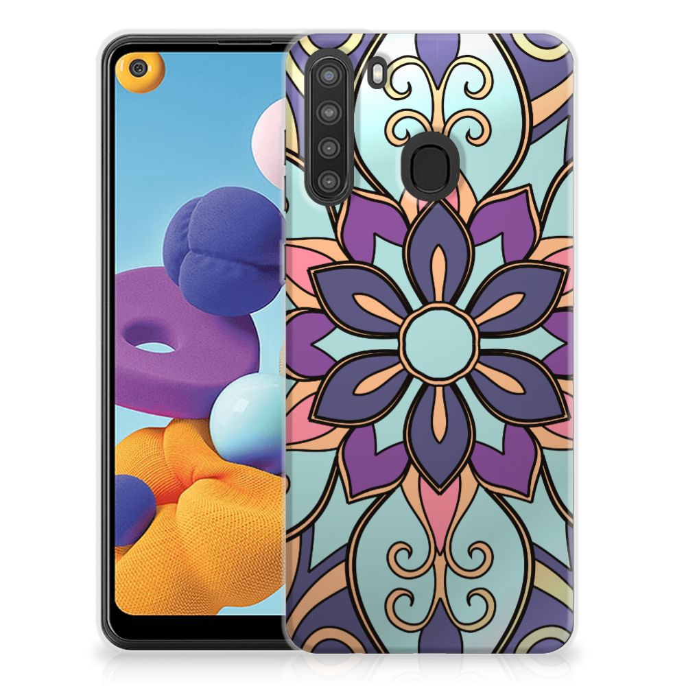 Samsung Galaxy A21 TPU Case Purple Flower