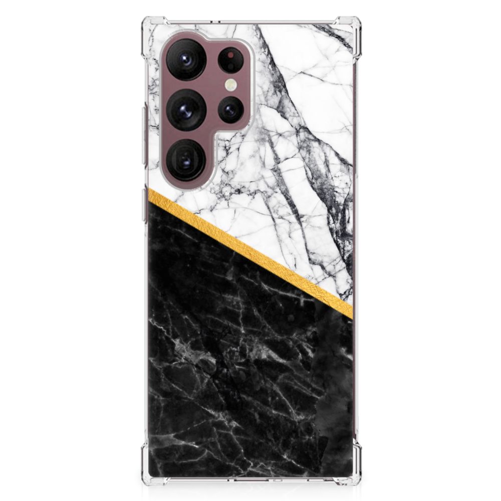 Samsung Galaxy S23 Ultra Anti-Shock Hoesje Marmer Wit Zwart - Origineel Cadeau Man B2C Telecom