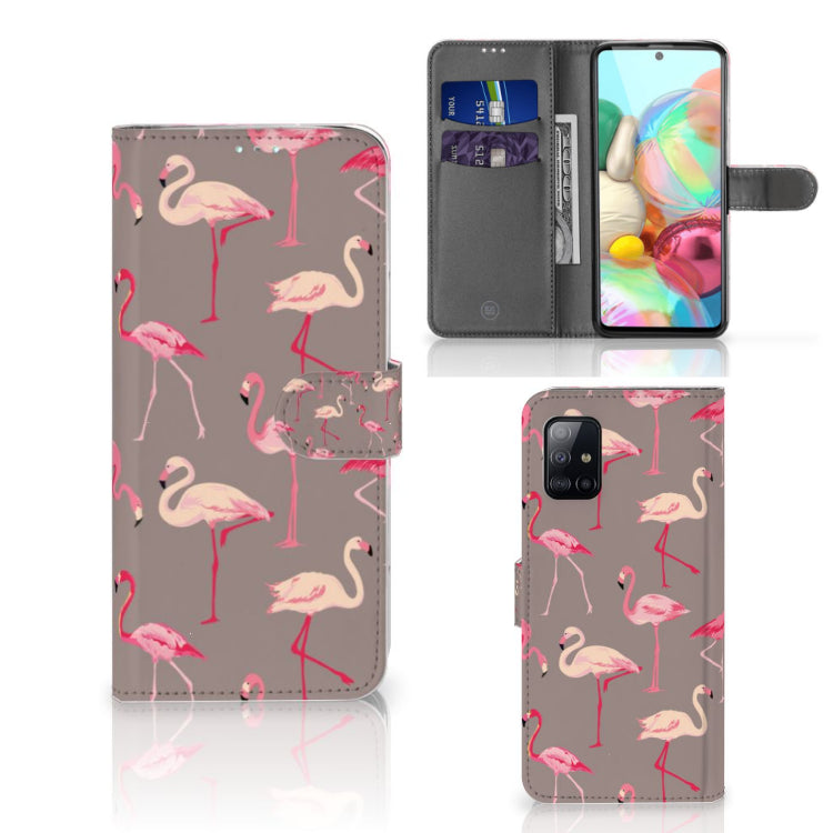 Samsung Galaxy A71 Telefoonhoesje met Pasjes Flamingo