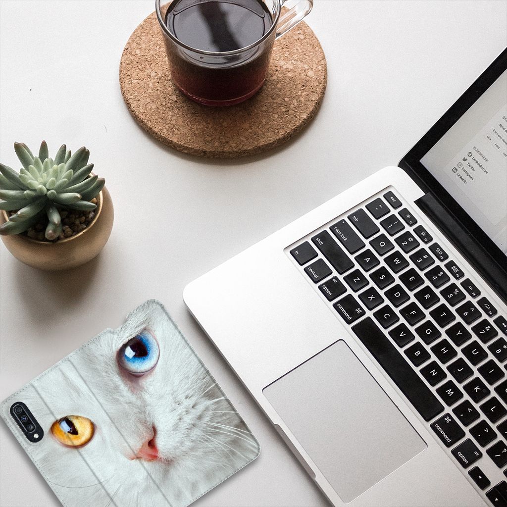 Samsung Galaxy A70 Hoesje maken Witte Kat
