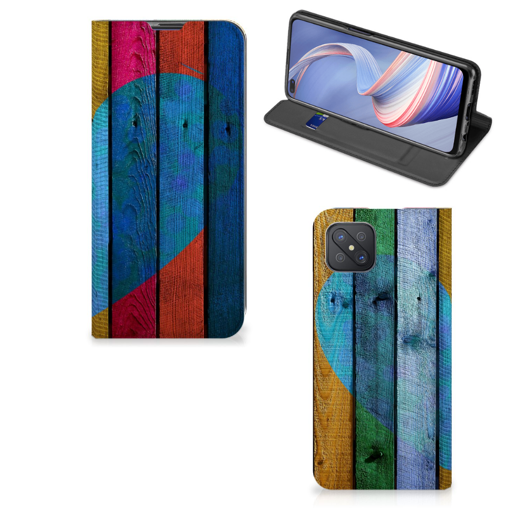 OPPO Reno4 Z 5G Book Wallet Case Wood Heart - Cadeau voor je Vriend - B2C Telecom