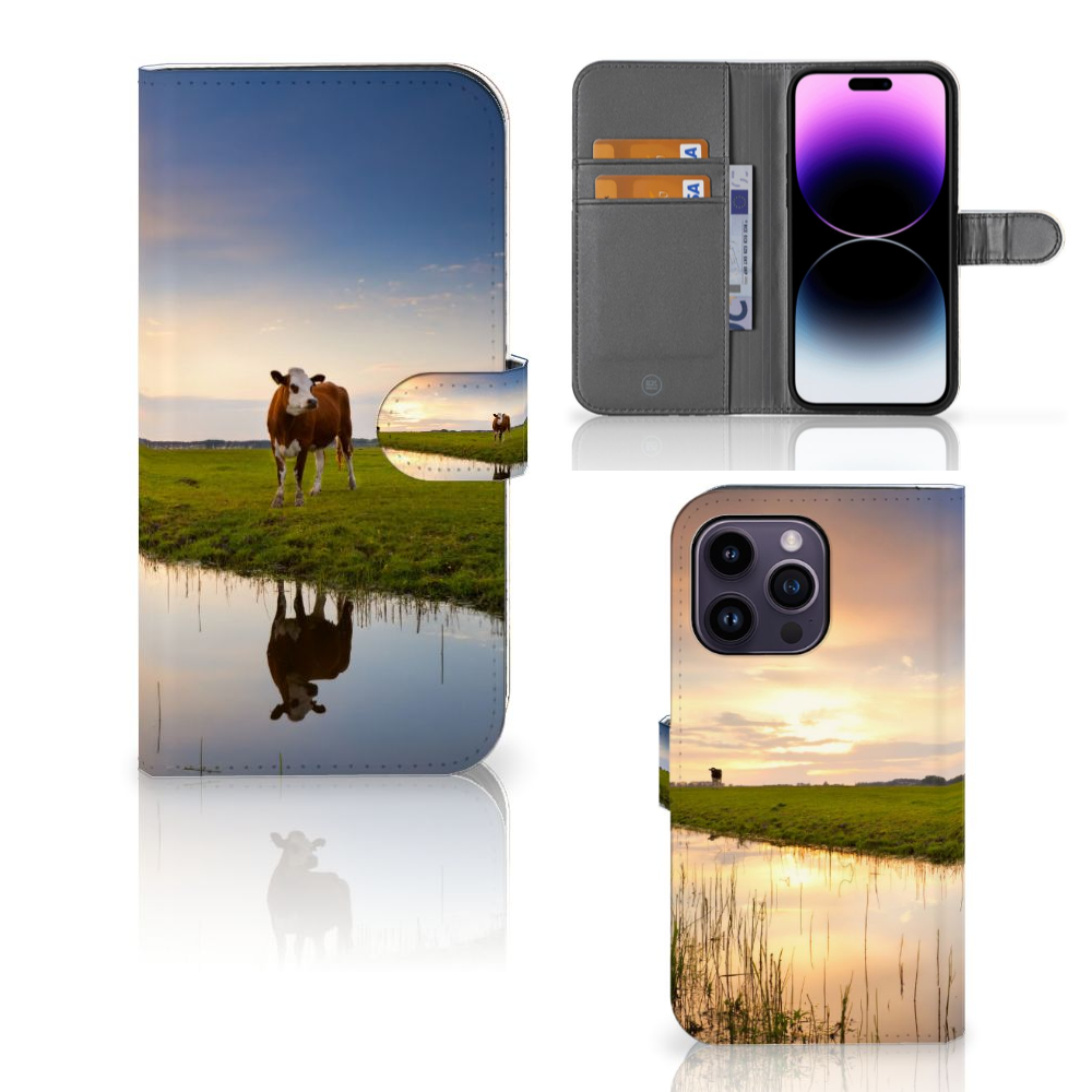 iPhone 15 Pro Max Telefoonhoesje met Pasjes Koe met afbeelding van een koe in een weiland đ