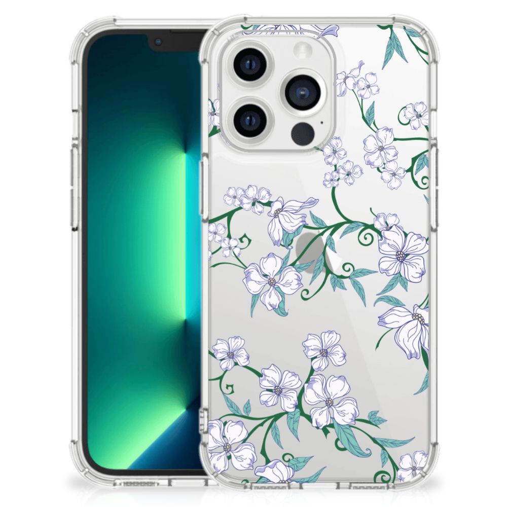 iPhone 13 Pro Max Uniek Case Blossom White met witte bloemen en transparante TPU anti-shock bescherming đ¸