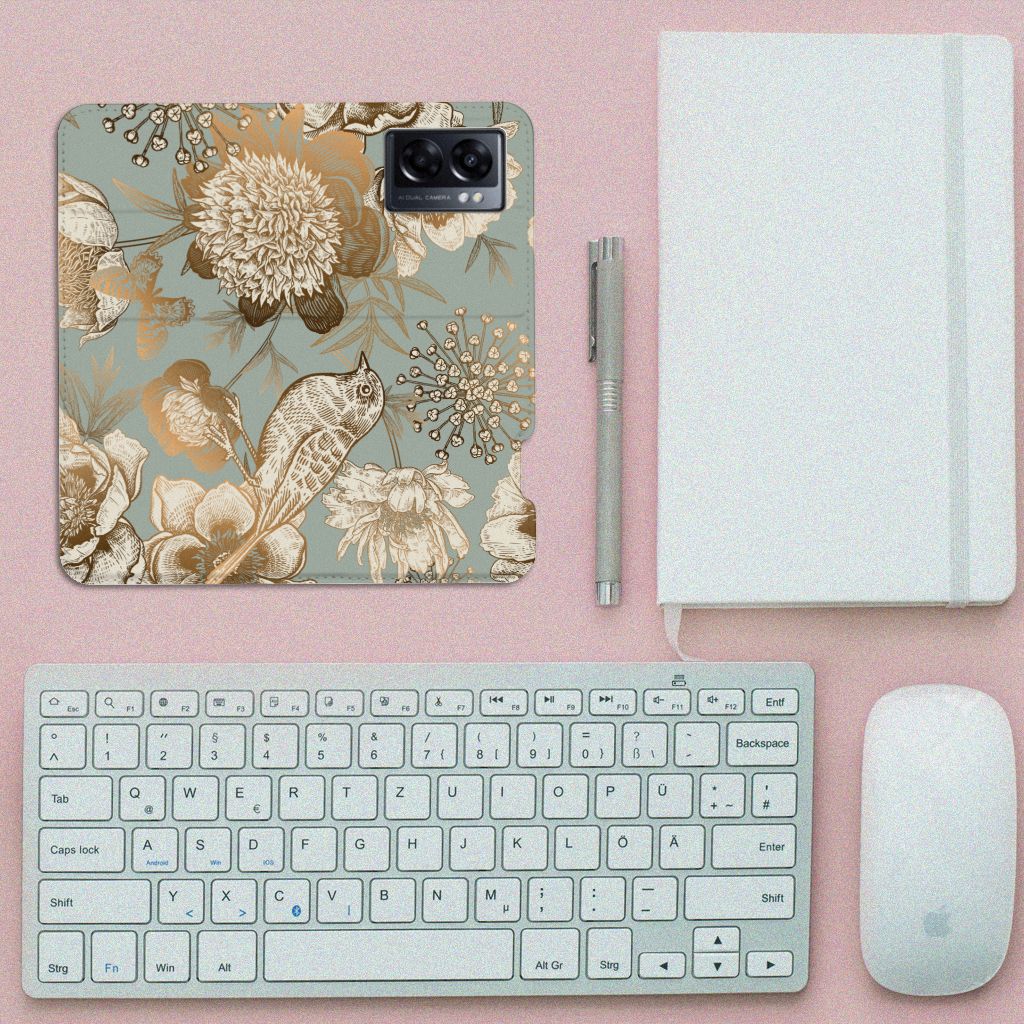 Smart Cover voor OPPO A77 5G | A57 5G Vintage Bird Flowers - B2C Telecom