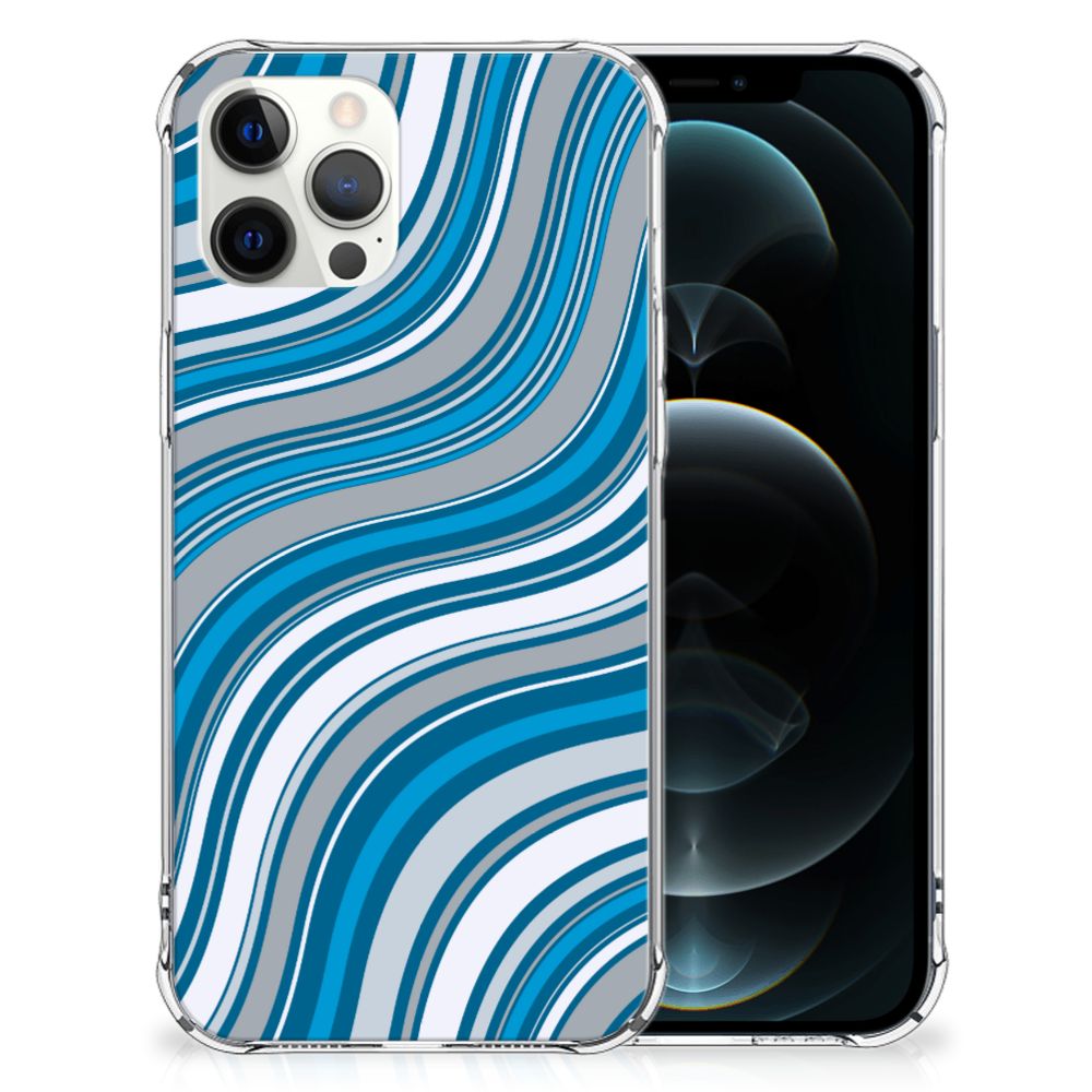 iPhone 12 Pro Max Doorzichtige Silicone Hoesje Waves Blue B2C Telecom