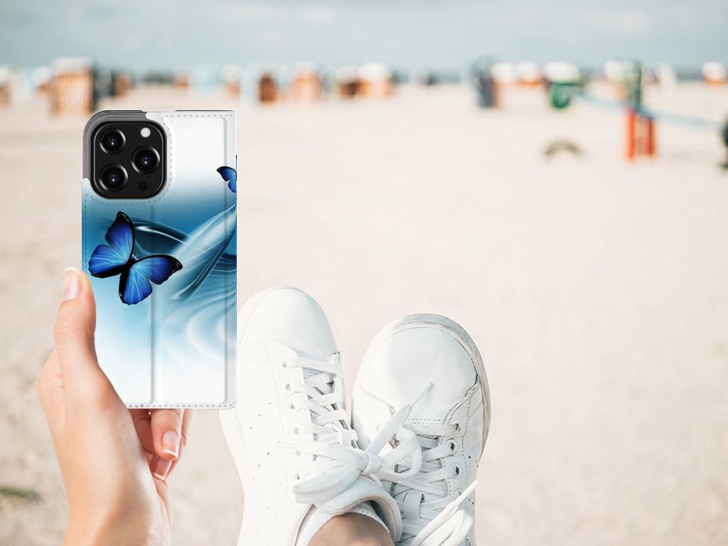 iPhone 13 Pro Hoesje maken Vlinders met blauwe vlinders, perfect voor elke gelegenheid. đĻ