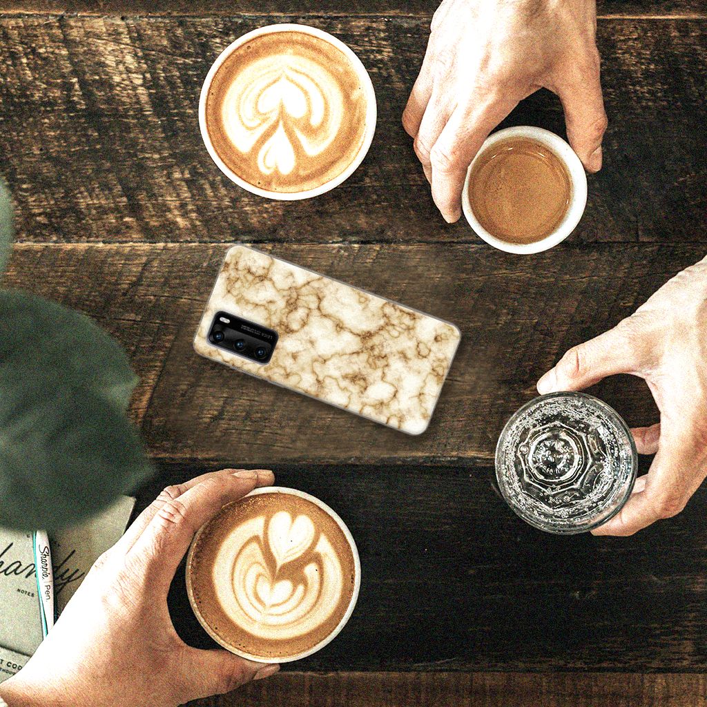 Huawei P40 TPU Siliconen Hoesje Marmer Goud B2C Telecom