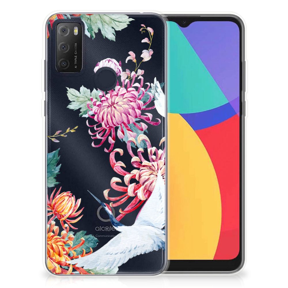 Alcatel 1S (2021) TPU Hoesje Bird Flowers