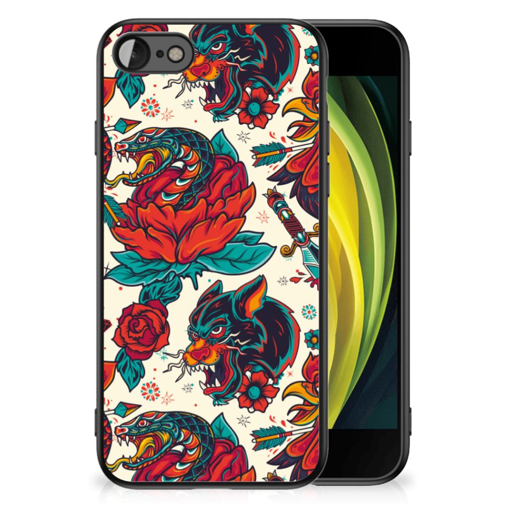 Silicone Back Case voor iPhone SE 2022 | SE 2020 | 7/8 Old Skool met vintage tattoo ontwerp.