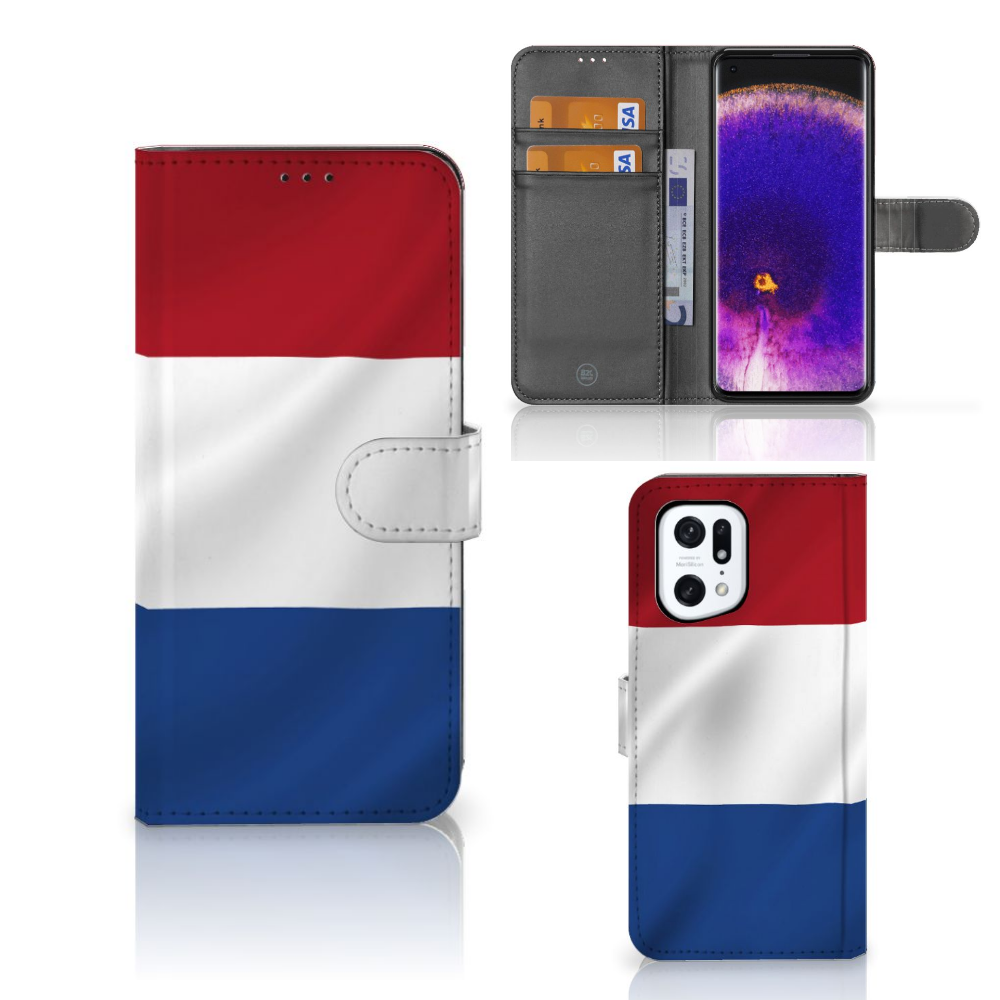 OPPO Find X5 Pro Bookstyle Case Nederlandse Vlag met pasjes en stijlvolle Nederlandse vlag design.