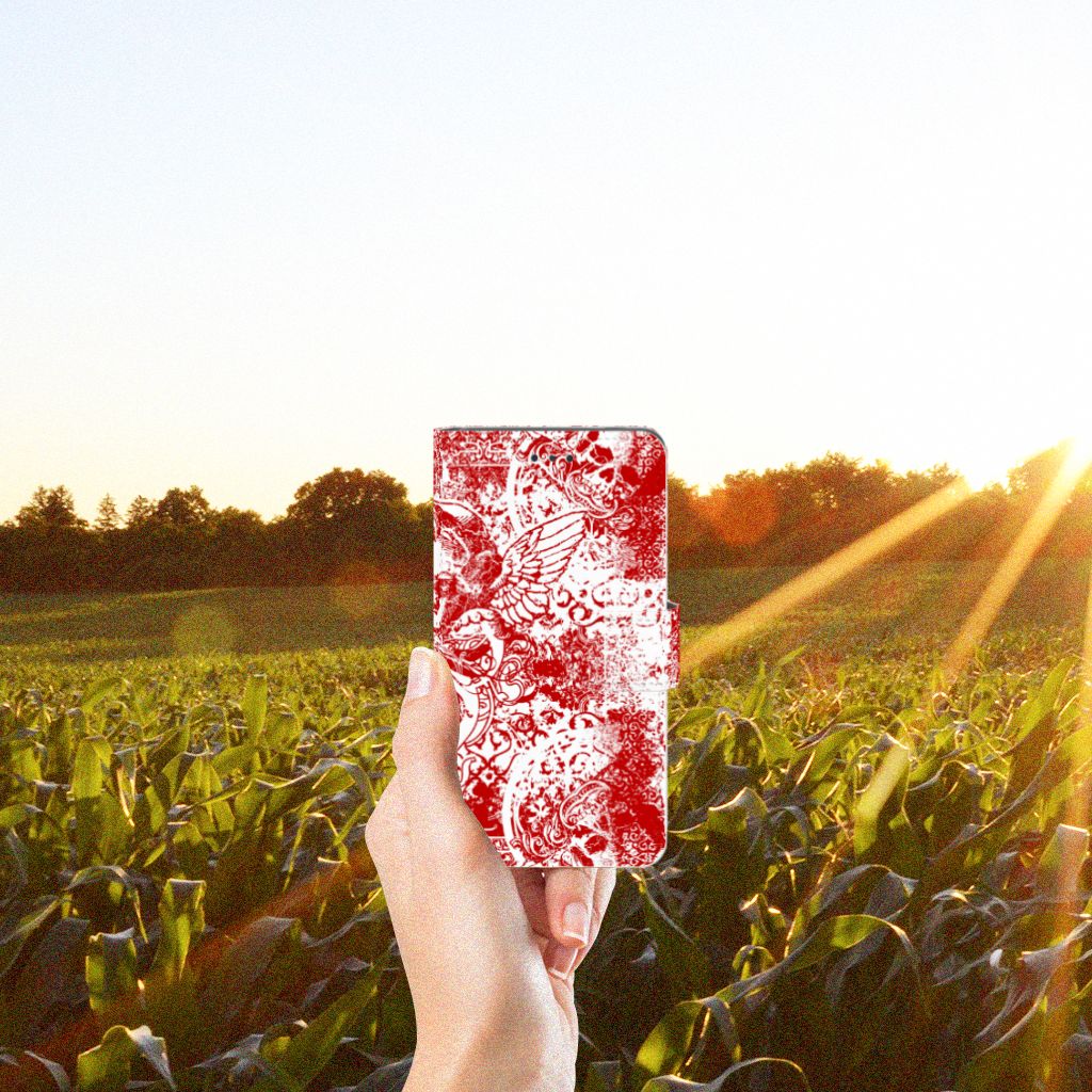 Telefoonhoesje met Naam Nokia 7 Angel Skull Rood