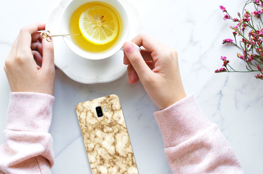 Samsung Galaxy J6 Plus (2018) TPU Siliconen Hoesje Marmer Goud