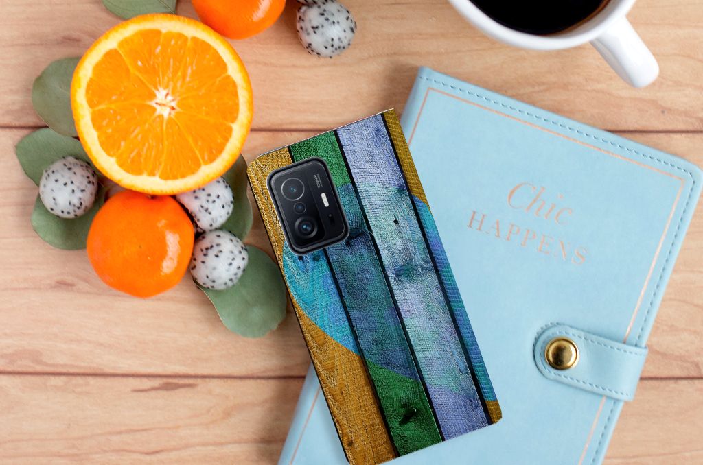 Xiaomi 11T | Xiaomi 11T Pro Book Wallet Case Wood Heart - Cadeau voor je Vriend - B2C Telecom