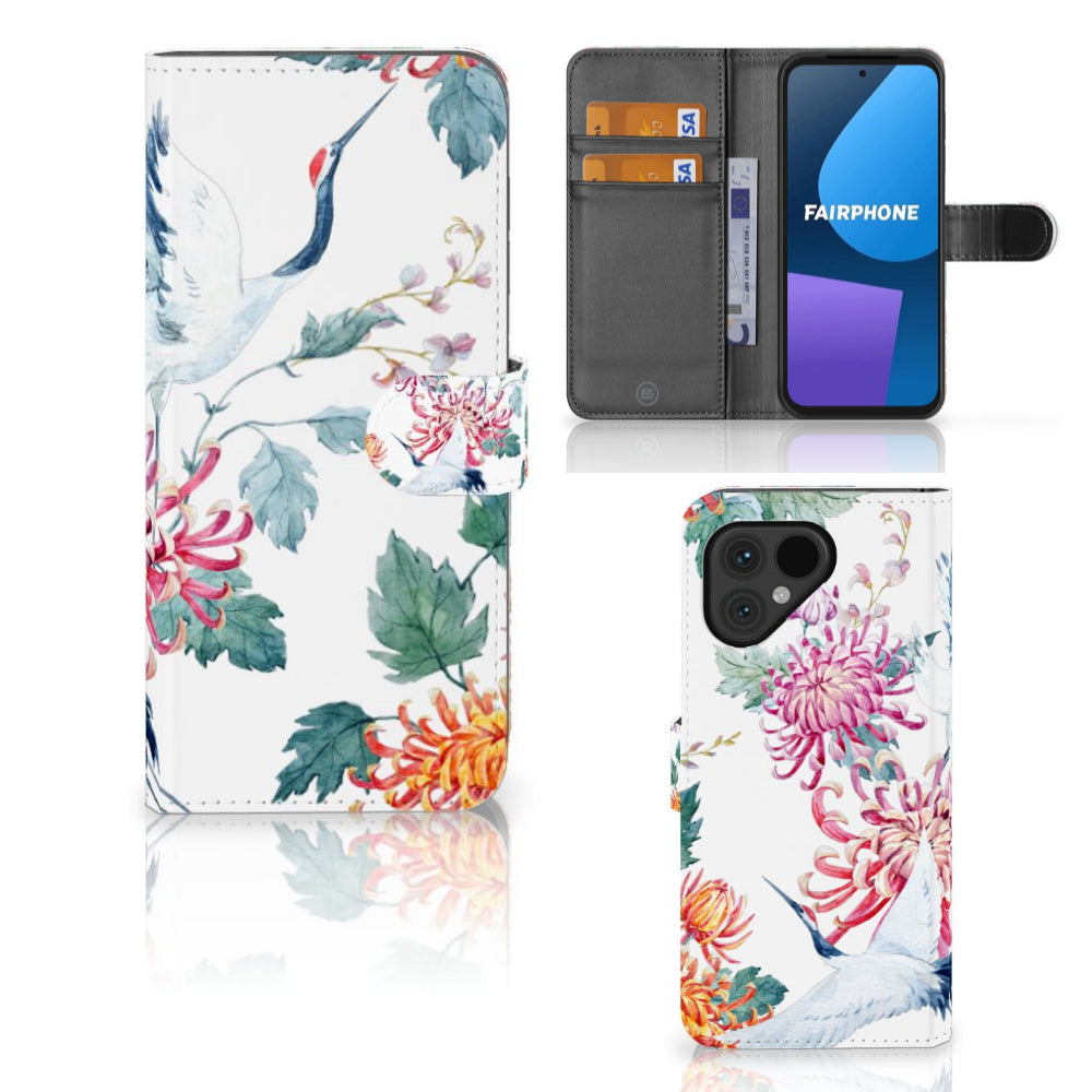 Fairphone 5 Telefoonhoesje met Pasjes Bird Flowers