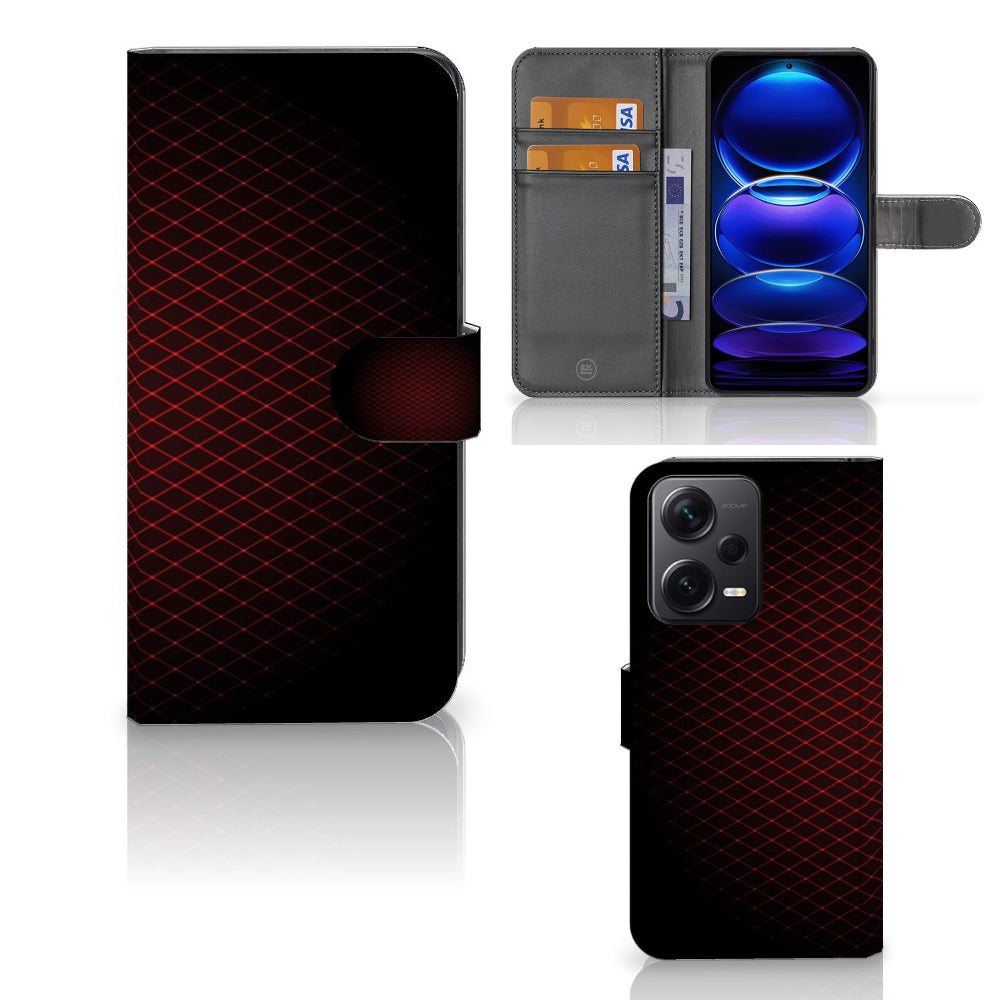 Xiaomi Poco X5 Pro | Note 12 Pro 5G Telefoon Hoesje Geruit Rood met ruimte voor 3 pasjes en minimalistisch design.