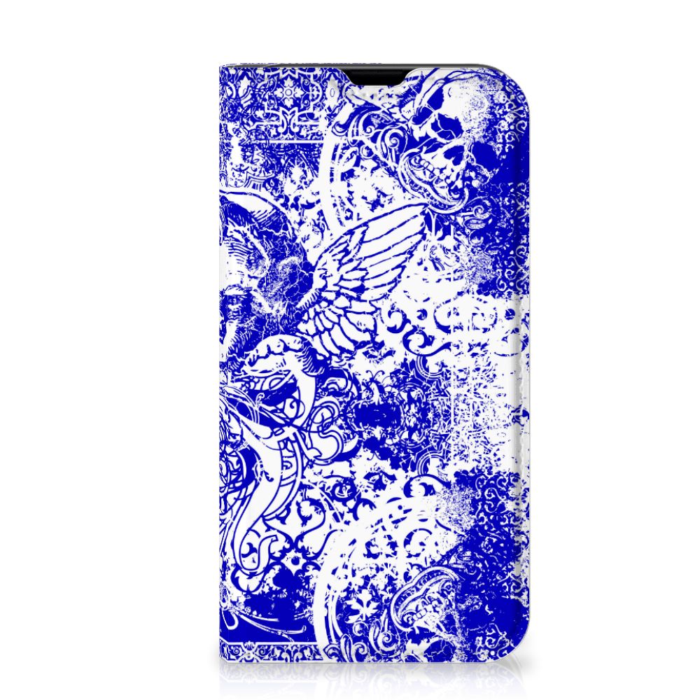 Mobiel BookCase iPhone 13 Mini Angel Skull Blauw - B2C Telecom