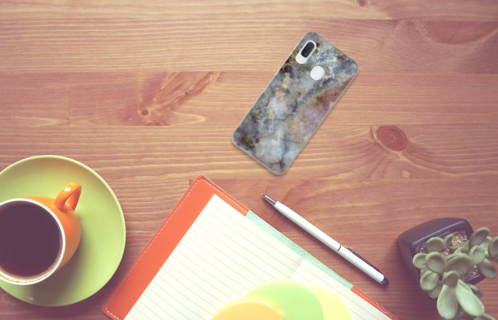 Samsung Galaxy A20e TPU Siliconen Hoesje Marmer Grijs