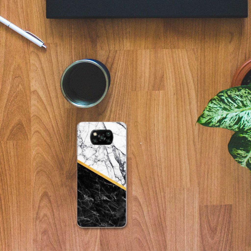 Xiaomi Poco X3 | Poco X3 Pro TPU Siliconen Hoesje Marmer Wit Zwart - Origineel Cadeau Man B2C Telecom
