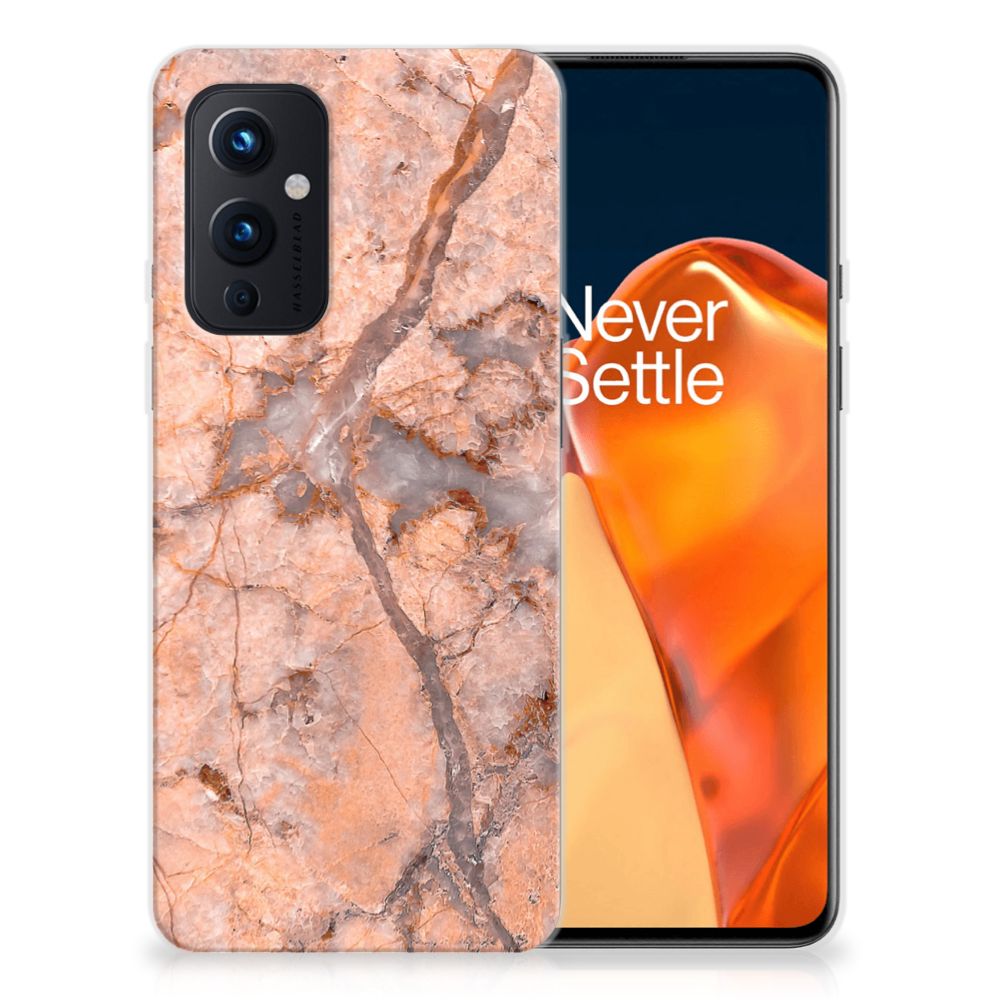 OnePlus 9 TPU Siliconen Hoesje Marmer Oranje B2C Telecom