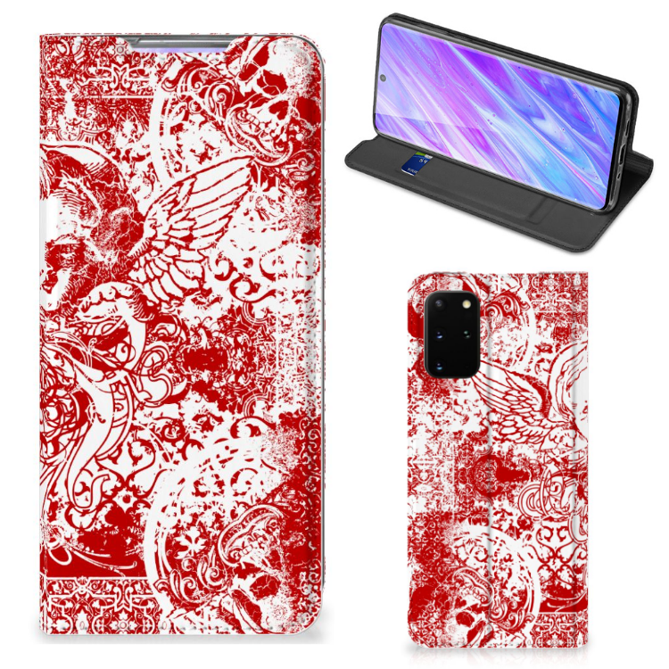 Mobiel BookCase Samsung Galaxy S20 Plus Angel Skull Rood - B2C Telecom