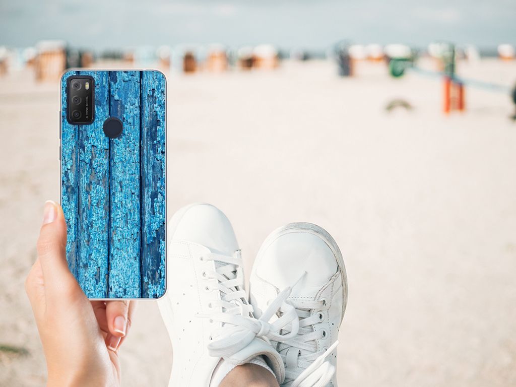 Alcatel 1S (2021) Bumper Hoesje Wood Blue B2C Telecom