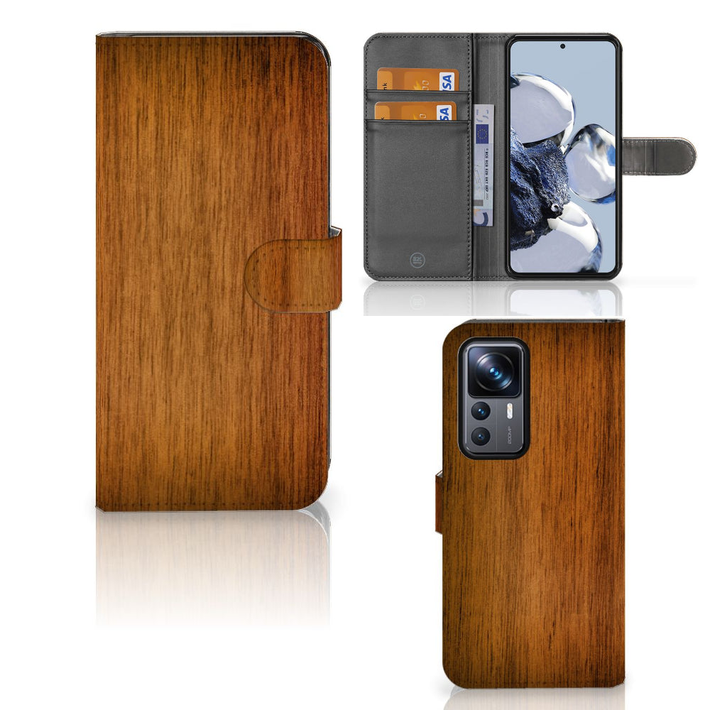 Xiaomi 12T | 12T Pro Book Style Case Donker Hout