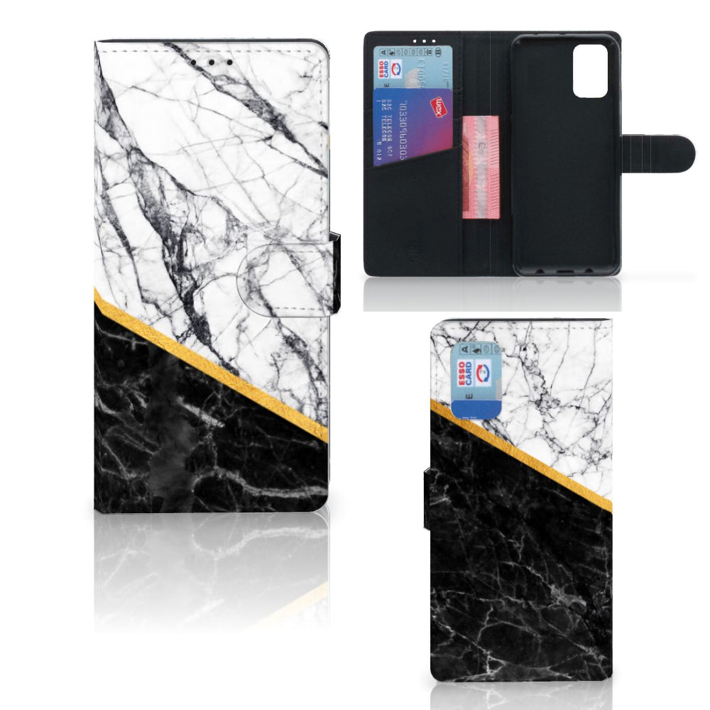 Samsung Galaxy A02s | M02s Bookcase Marmer Wit Zwart - Origineel Cadeau Man