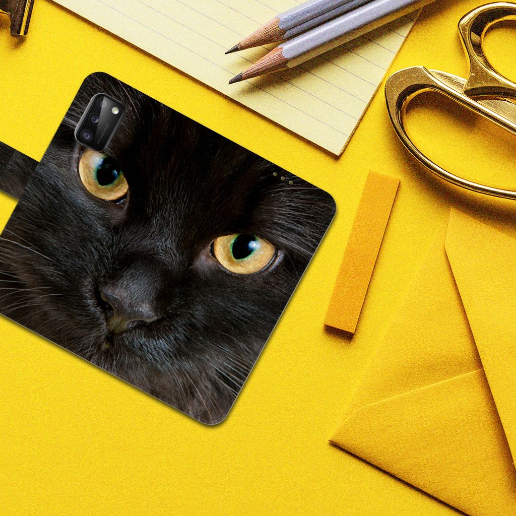Samsung Galaxy A41 Telefoonhoesje met Pasjes Zwarte Kat