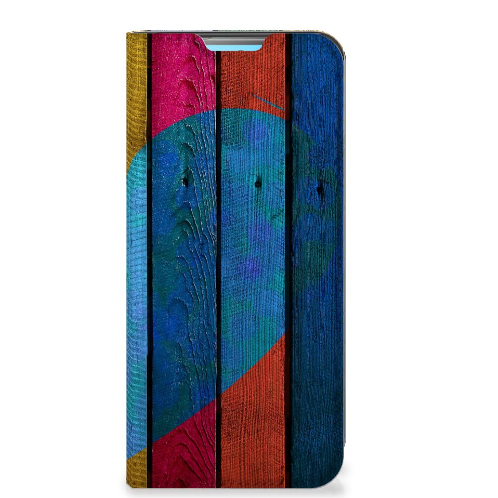 Xiaomi Redmi 10 Book Wallet Case Wood Heart - Cadeau voor je Vriend