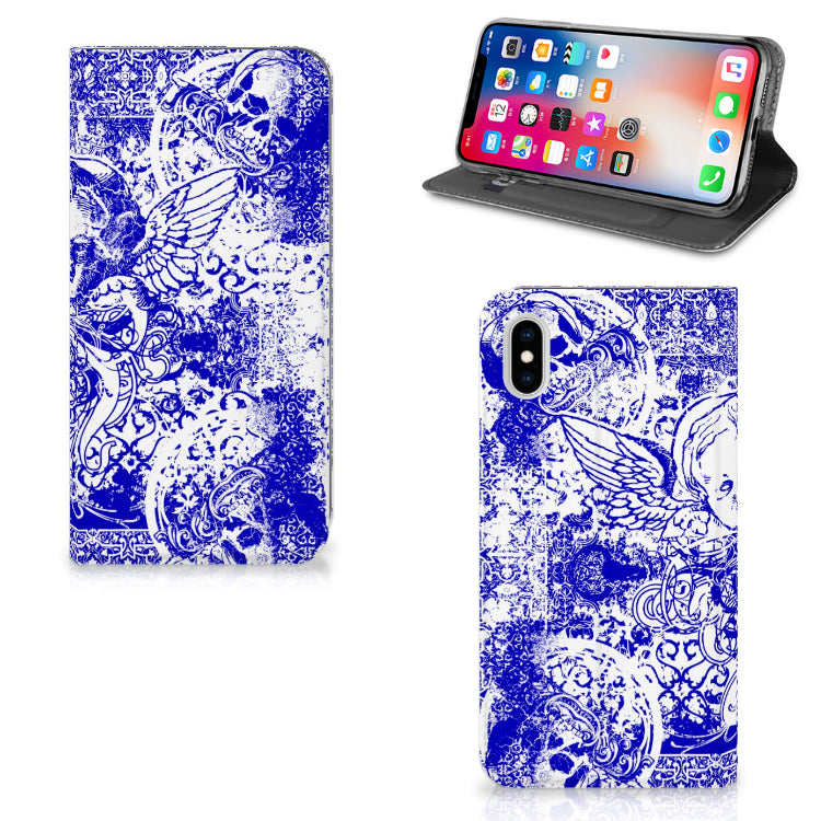 Mobiel BookCase Apple iPhone Xs Max Angel Skull Blauw
