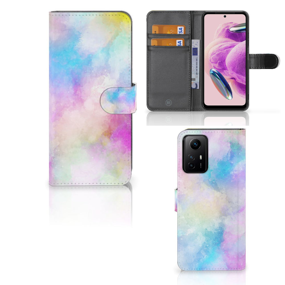 Hoesje Xiaomi Redmi Note 12S Watercolor Light met pasjeshouder en pastelkleuren in watercolor stijl.