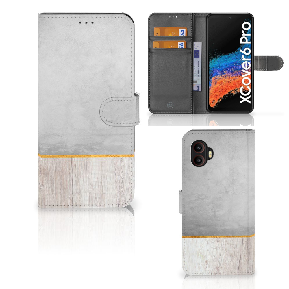 Samsung Galaxy Xcover 6 Pro Book Style Case Wood Concrete