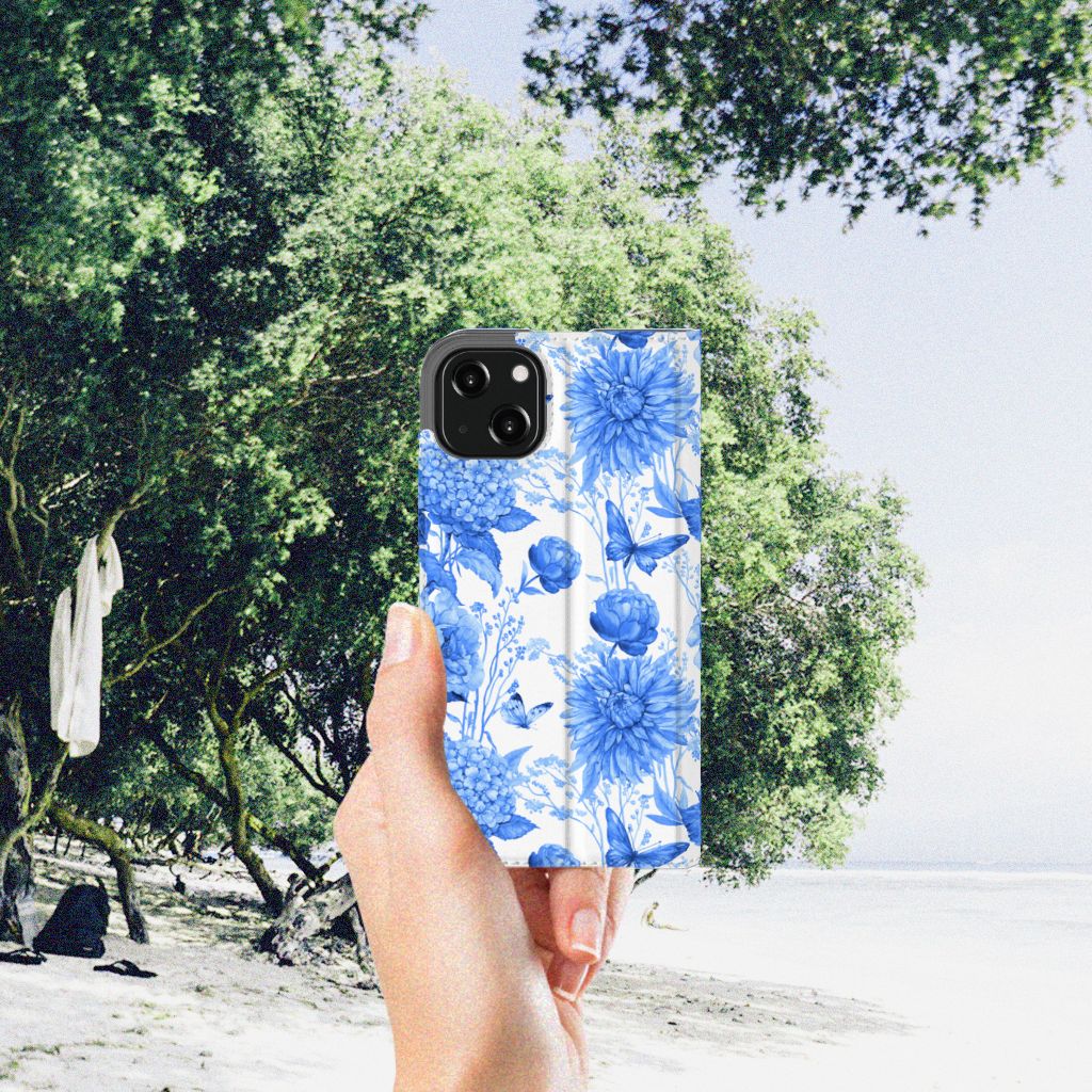 Smart Cover voor iPhone 13 Flowers Blue