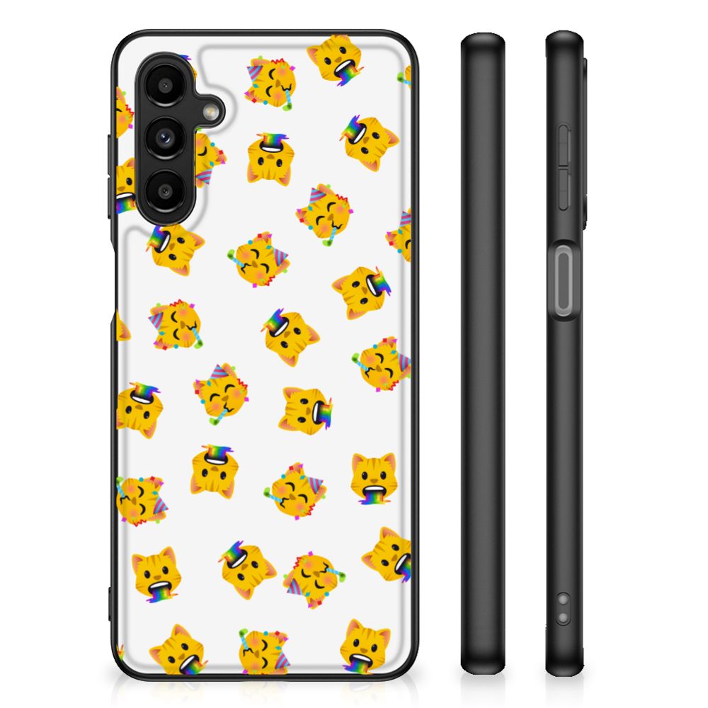 Back Case voor Samsung Galaxy A14 5G Katten Emojis met kleurrijke katten emojis op een witte achtergrond.