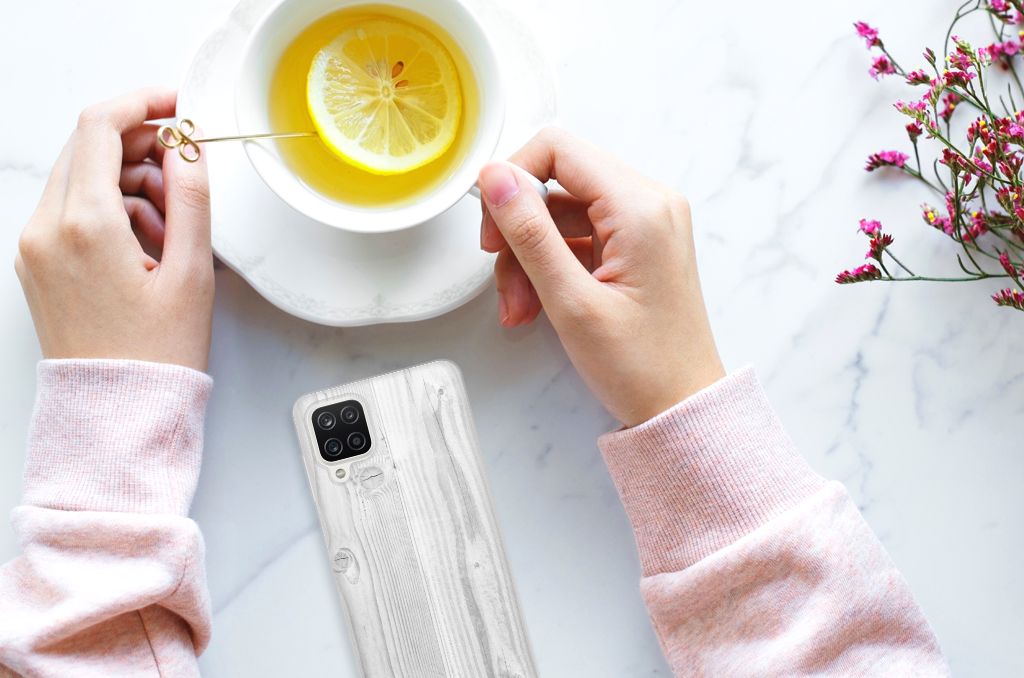 Samsung Galaxy A12 Bumper Hoesje White Wood B2C Telecom
