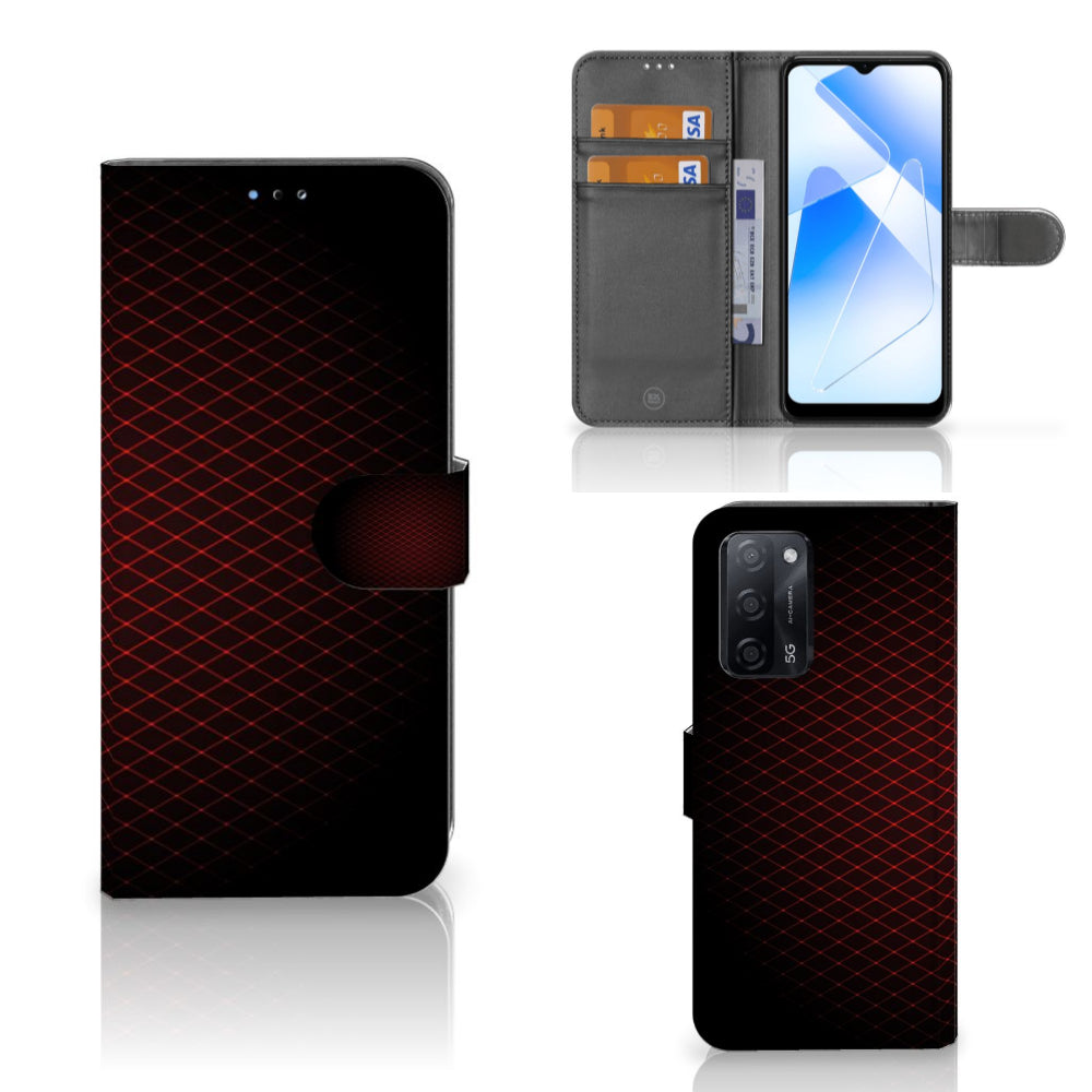 OPPO A16/A16s/A54s Telefoon Hoesje Geruit Rood met ruimte voor pasjes en minimalistisch design.