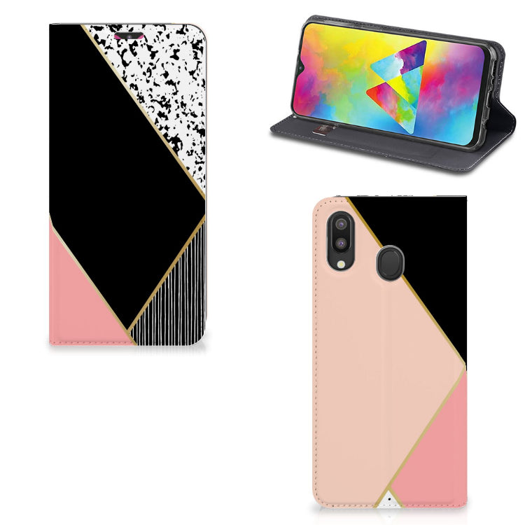 Samsung Galaxy M20 Stand Case Zwart Roze Vormen