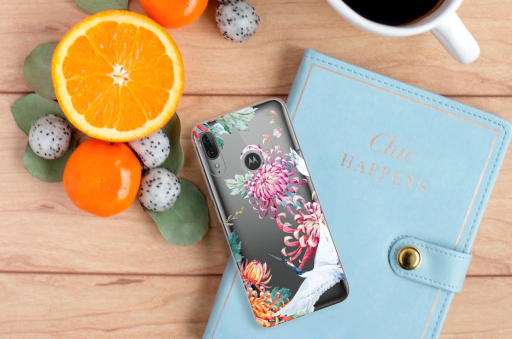 Motorola Moto E6 Plus TPU Hoesje Bird Flowers