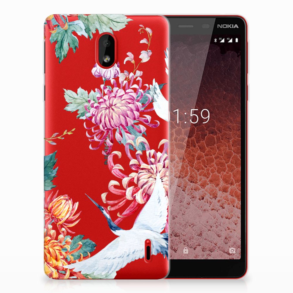 Nokia 1 Plus TPU Hoesje Bird Flowers