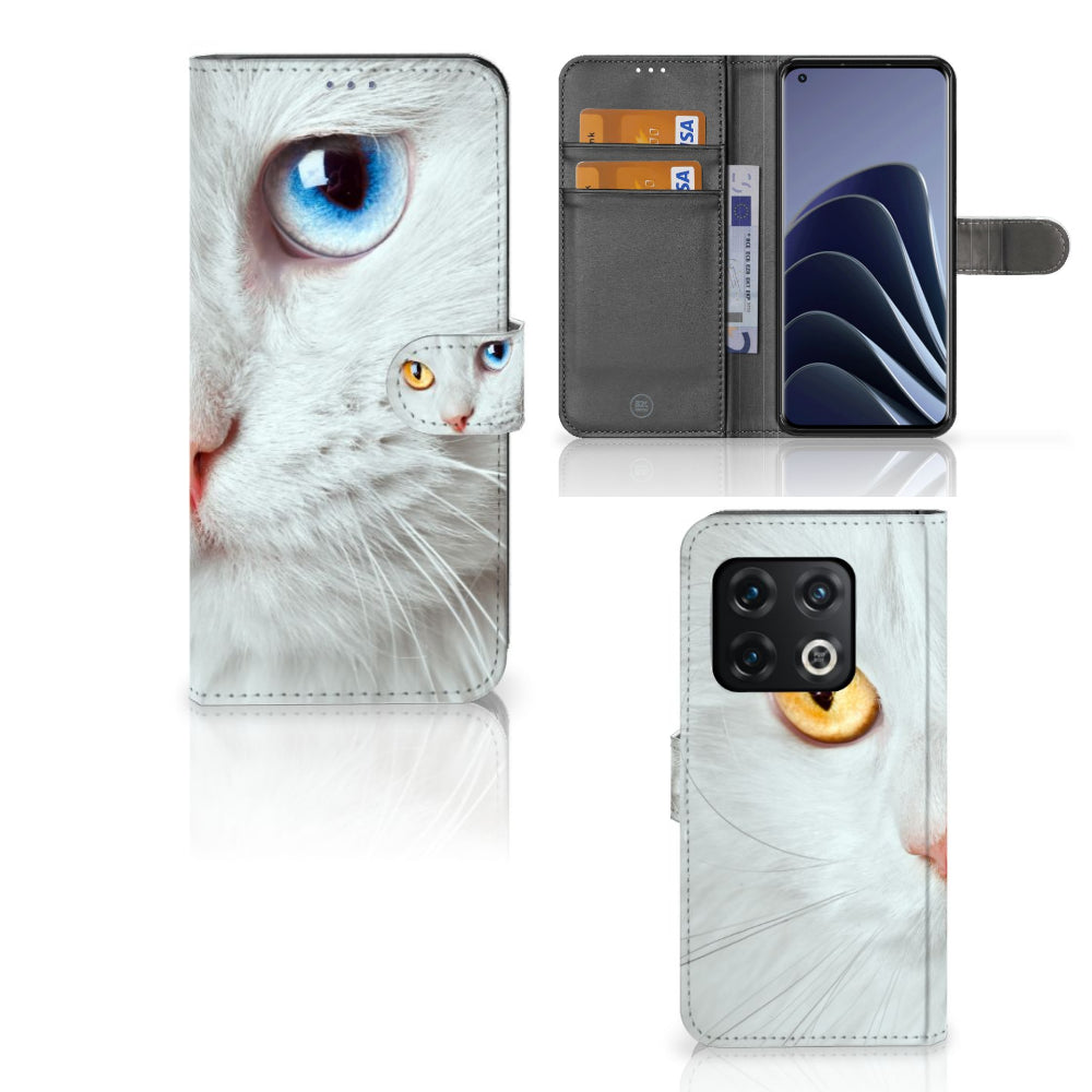 OnePlus 10 Pro Telefoonhoesje met Pasjes Witte Kat