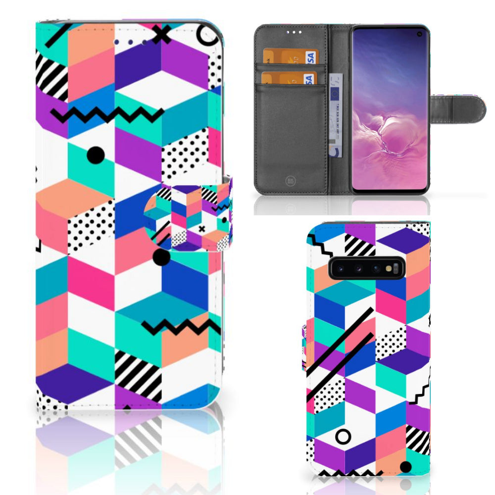 Samsung Galaxy S10 Book Case Blokken Kleurrijk