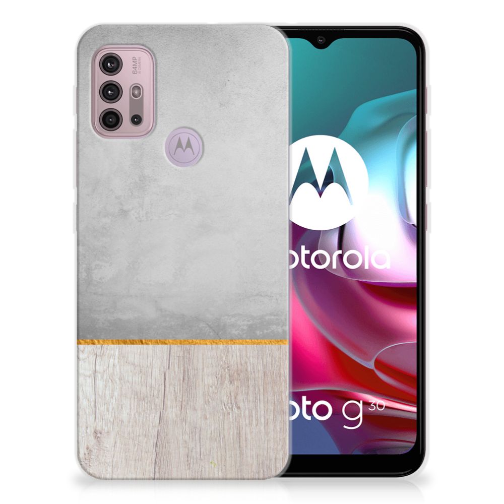 Motorola Moto G30 | G10 Bumper Hoesje Wood Concrete B2C Telecom