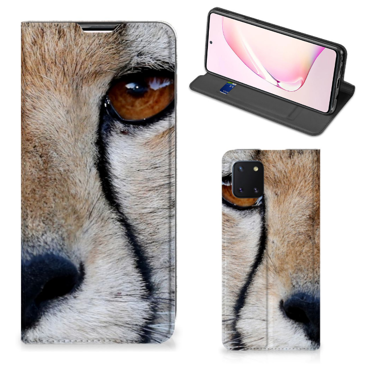 Samsung Galaxy Note 10 Lite Hoesje maken Cheetah close-up van een cheetah met jachtluipaard print op een stand case.